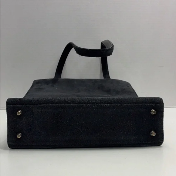 Chic Vintage YSL Black Suede Women's Tote Bag.Yves Saint Laurent Whipstitch